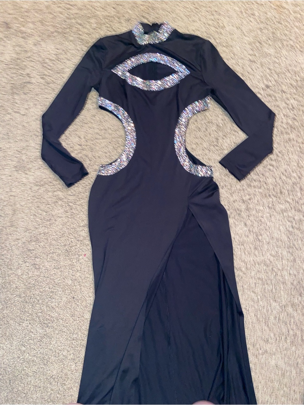 Fashion Nova Black Long-Sleeve Cutout Sequin Evening Gown